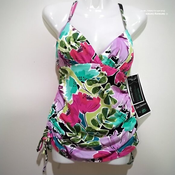 Real Bodies Real Solutions Green & Purple Tummy Thinner Tankini Top NWT 12 Tall - Picture 1 of 4